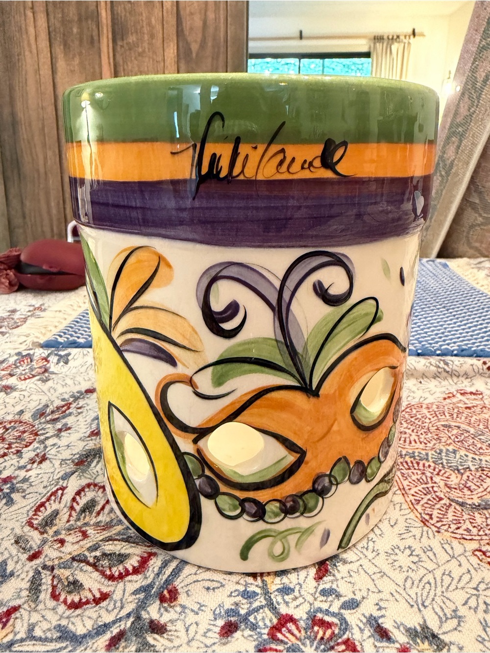 Mardi Gras candle or utensil holder
